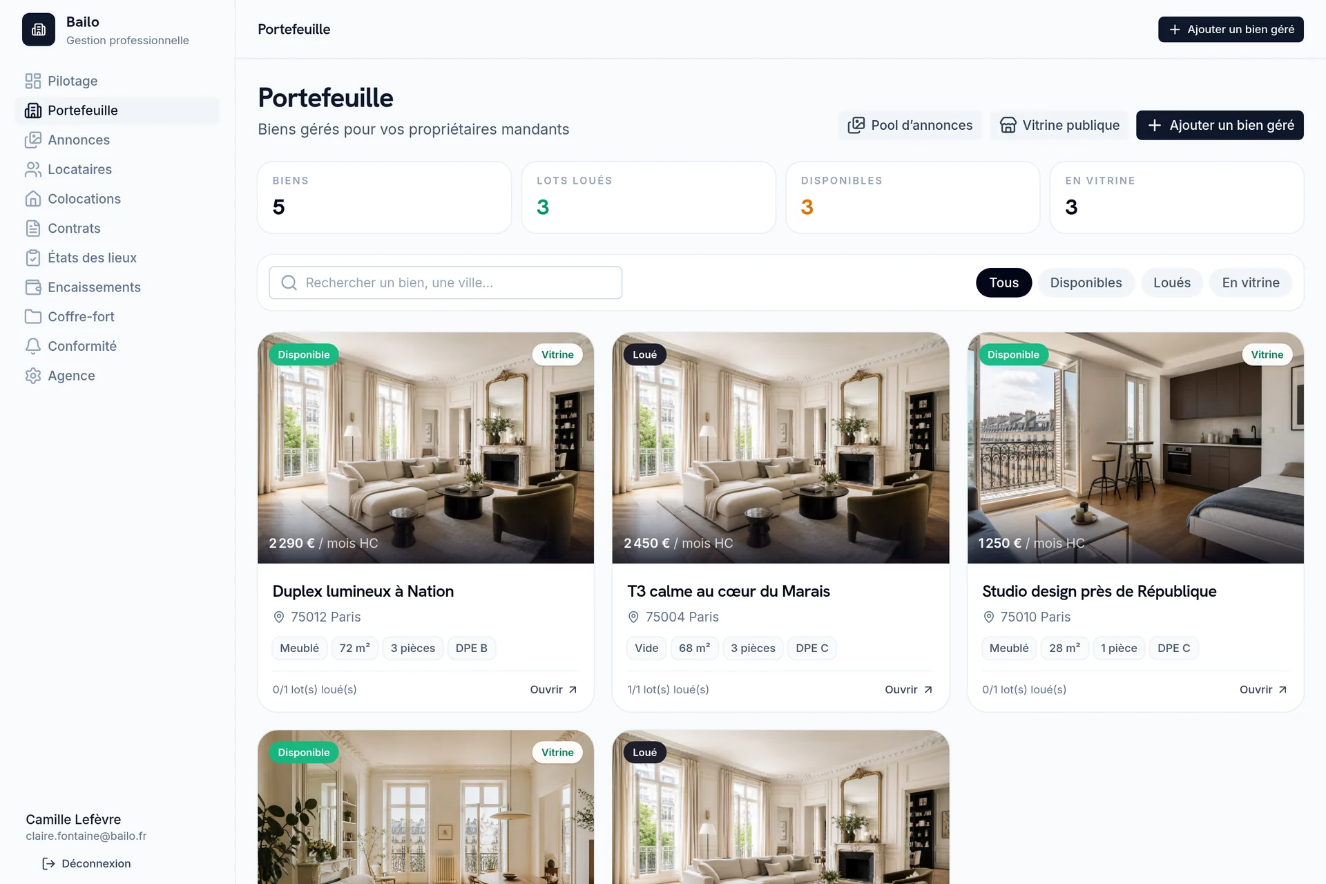 Capture Bailog — portefeuille biens agence